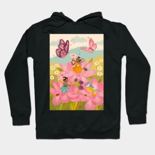 Beautiful Black Flower Fairies playing with their woodland friends Hoodie